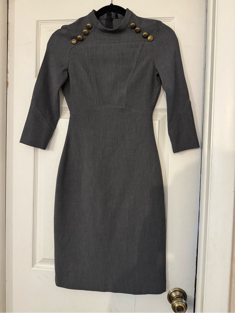 Zara Charcoal Gray Midi Dress with Brass Button Accents size XS